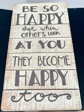Be So Happy Rustic Wooden Wall Sign - Neutral White & Brown
